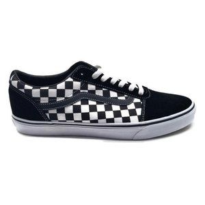 checkered vans black stripe